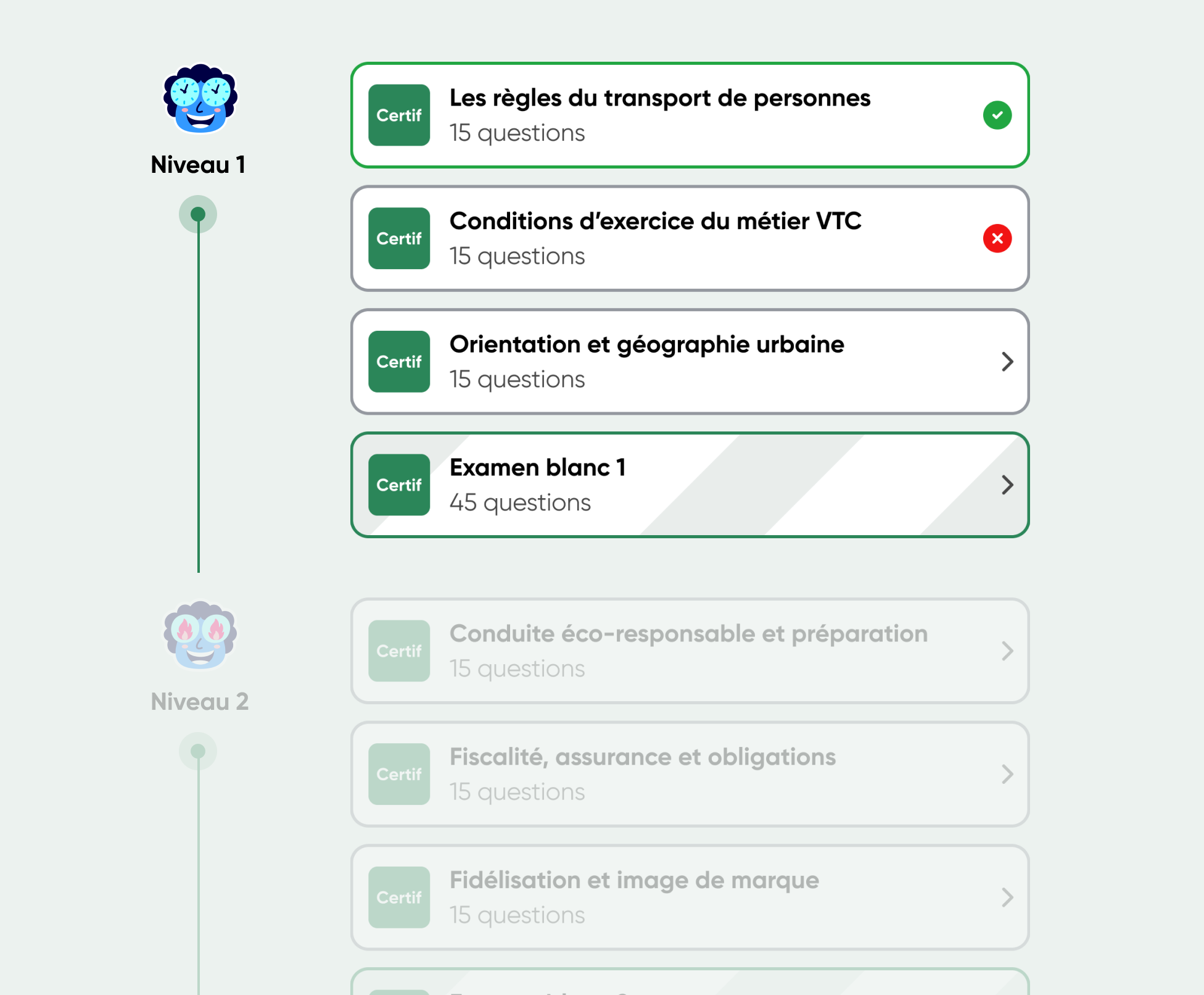 Plateforme d'entrainement avec QCM VTC